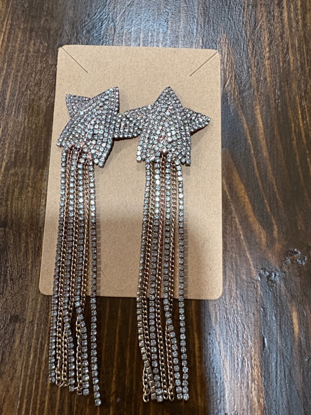 Rhinestone Star Tassel Drop Earrings - Silver